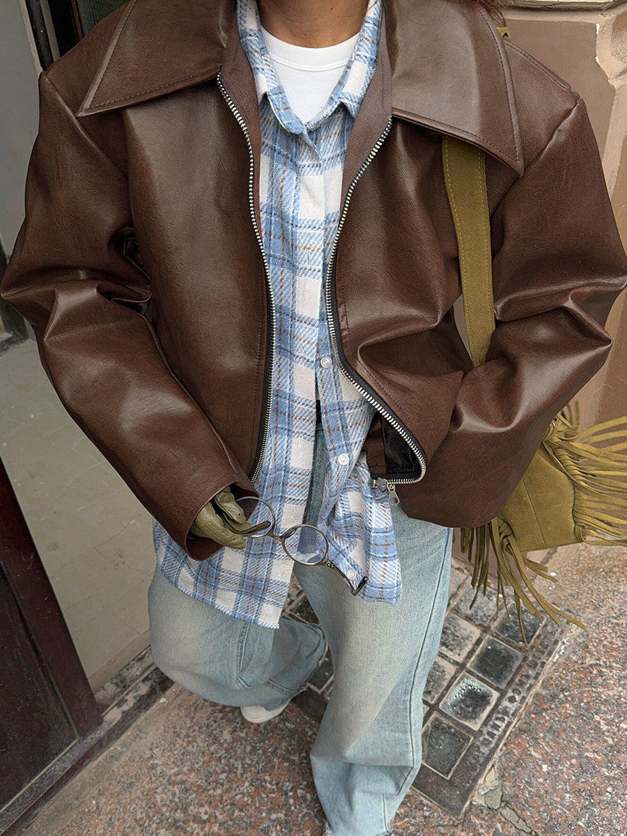 Mood Lift Matte Cropped PU Leather Biker Jacket