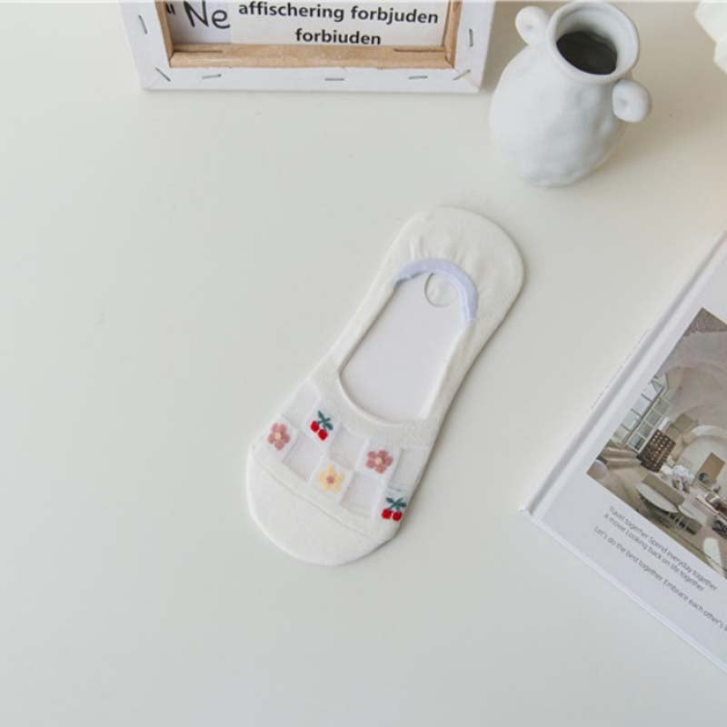 Atmungsaktive Blumensocken Weiß