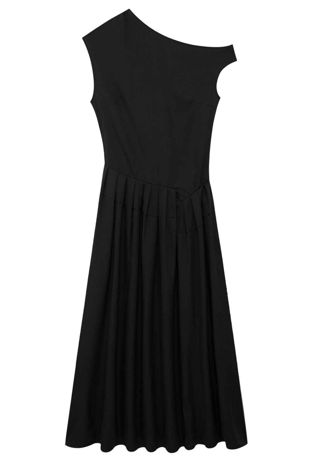 Temperament solid color long one-shoulder pleated dress