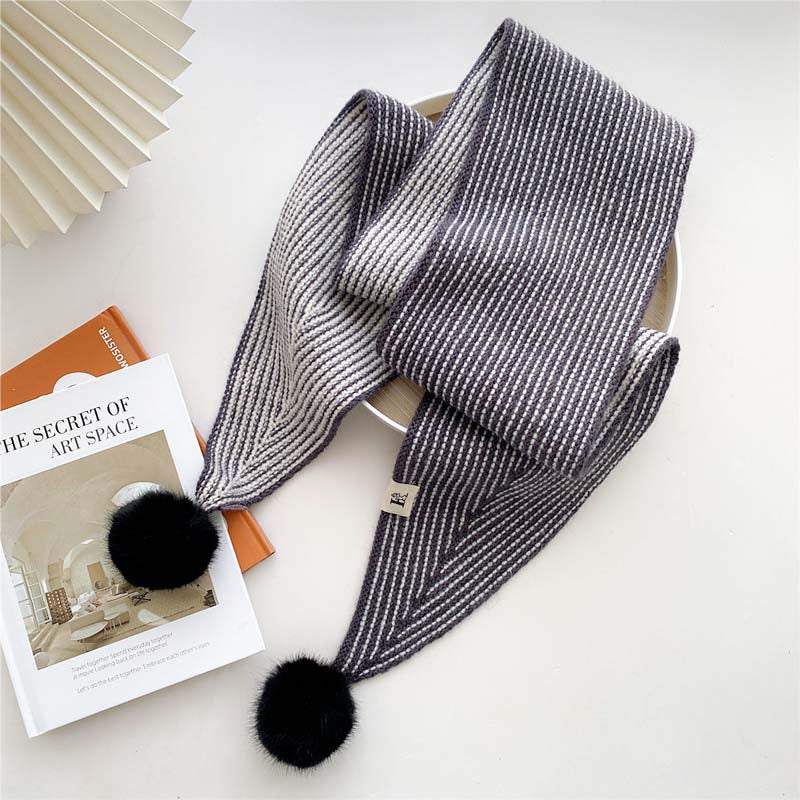 Lässiger Gestreifter Warmer Schal Grau