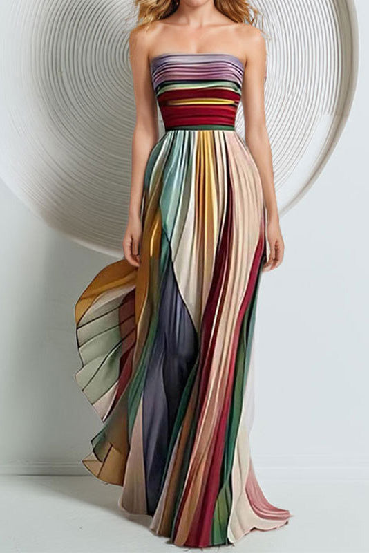 Tube Top Rainbow Print Maxi Dress
