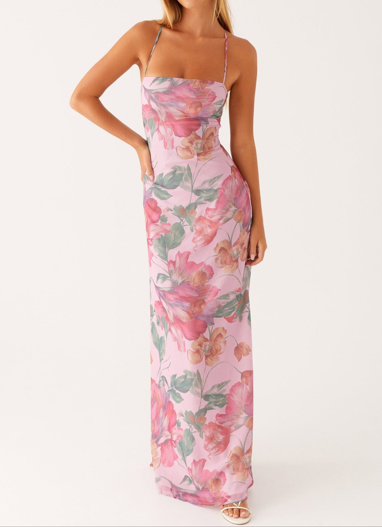 Agnesina Maxikleid – Rosa mit Blumenmuster