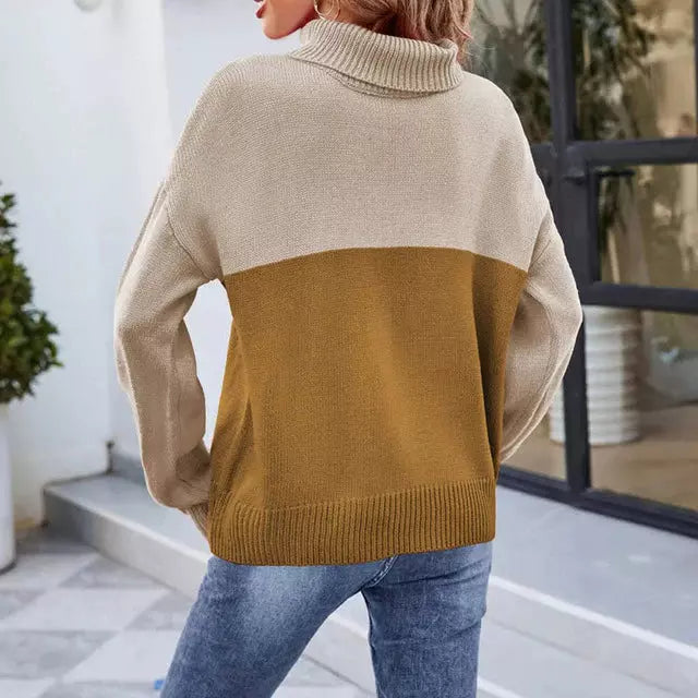 Rollkragenpullover In Kontrastfarbe