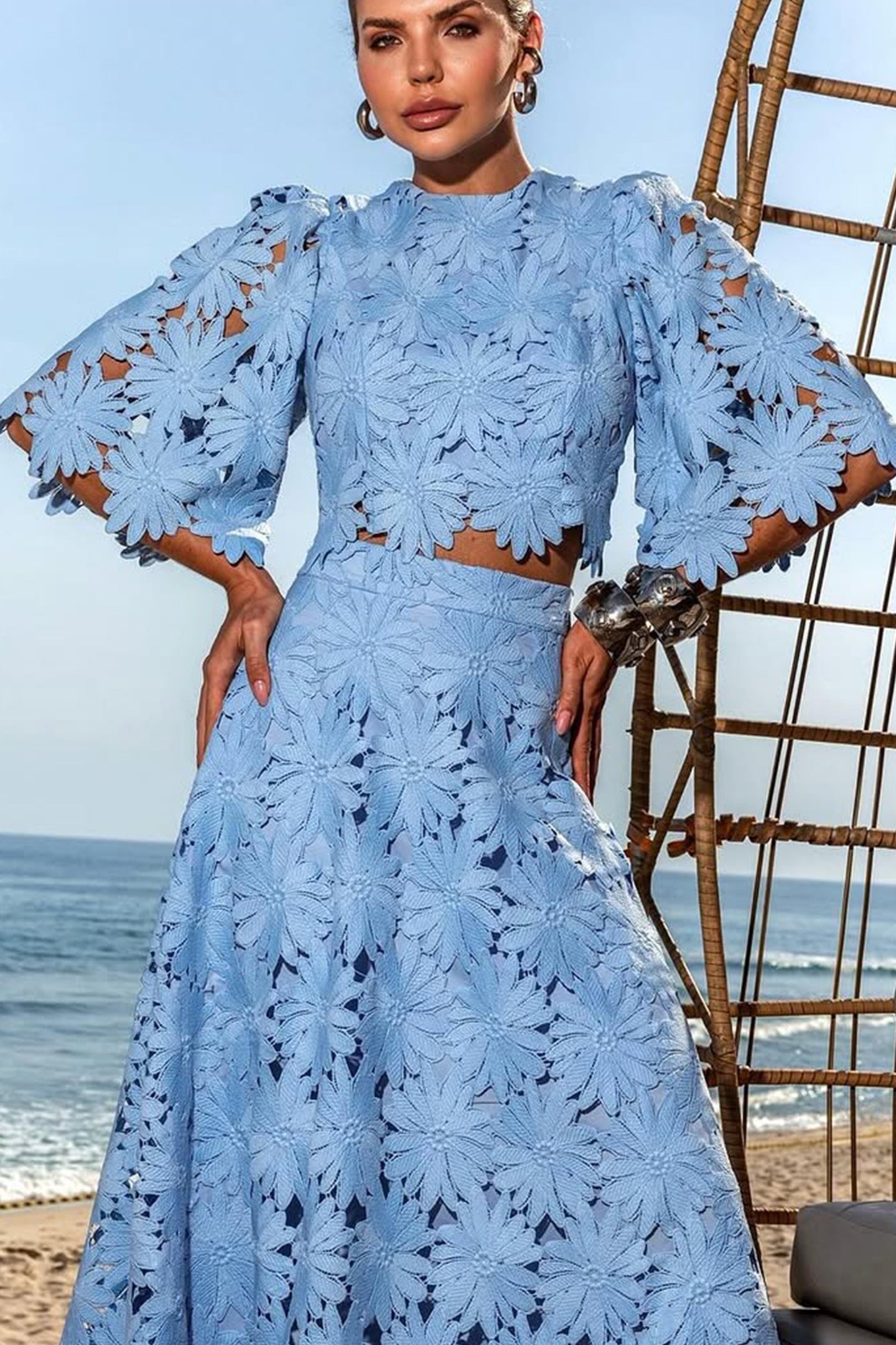 Ensemble haut court et jupe en dentelle pour femme - Lea