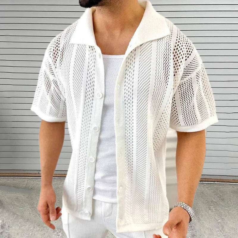 Men's Beige Coastal Knit Shirt in Summer Style - Bachman