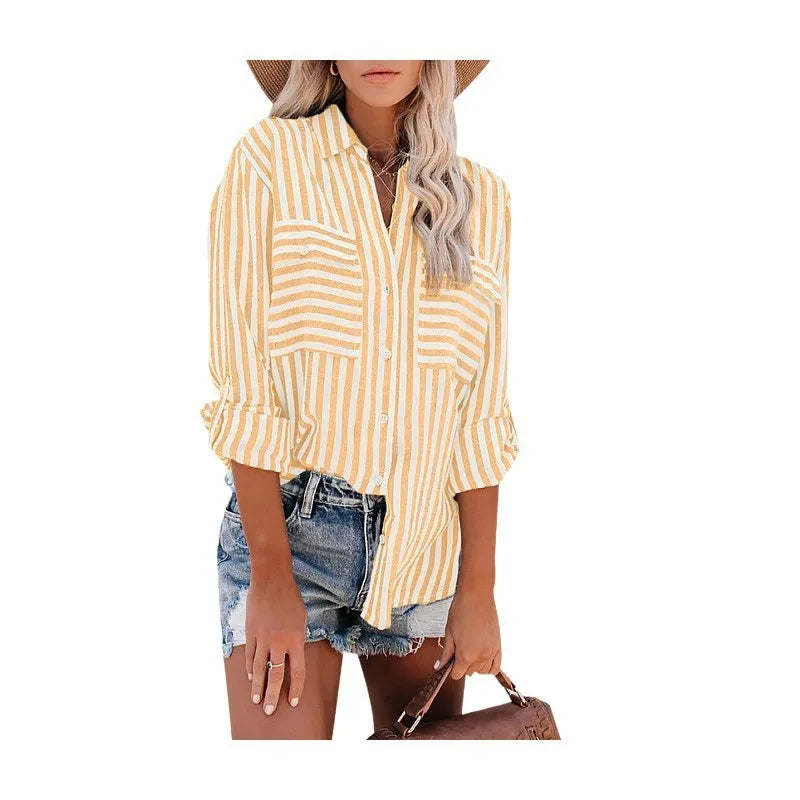 Pink and white striped shirt with breast pockets - Emma