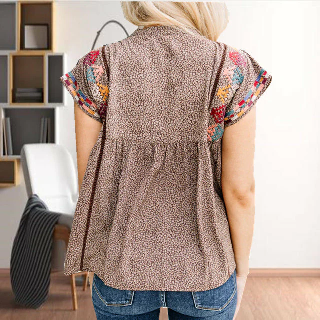 Patchwork-Bluse Mit Geometrischem Druck