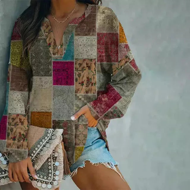 Vintage Karierte Freizeitbluse