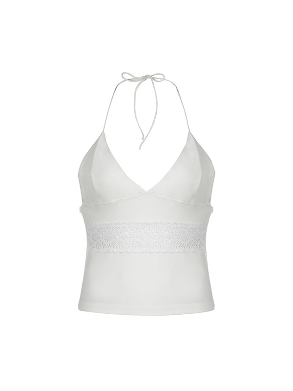 Klassisches Weißes V-Ausschnitt Slim Cami Top mit Brustform