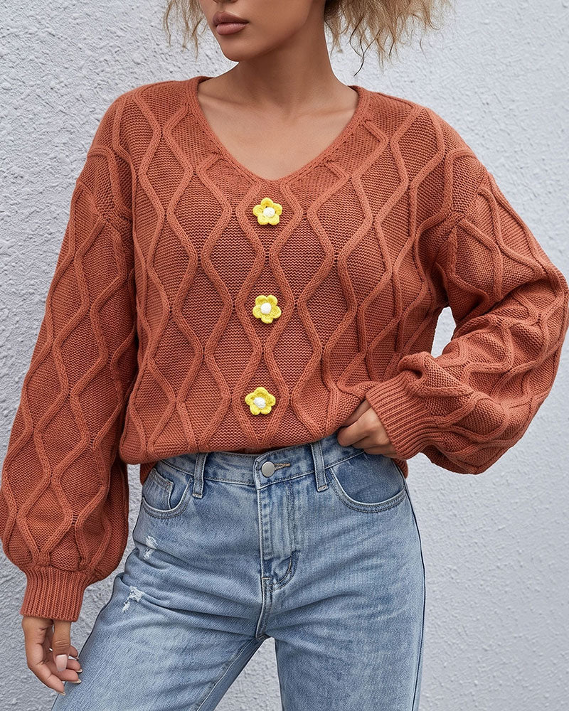 Pullover Laternenärmel Argyle Mode Gestrickt