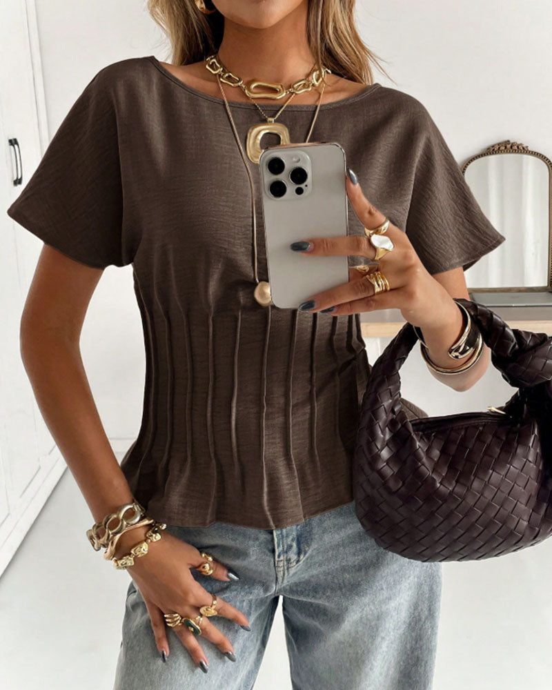 Bluse Plissiert Kurzarm