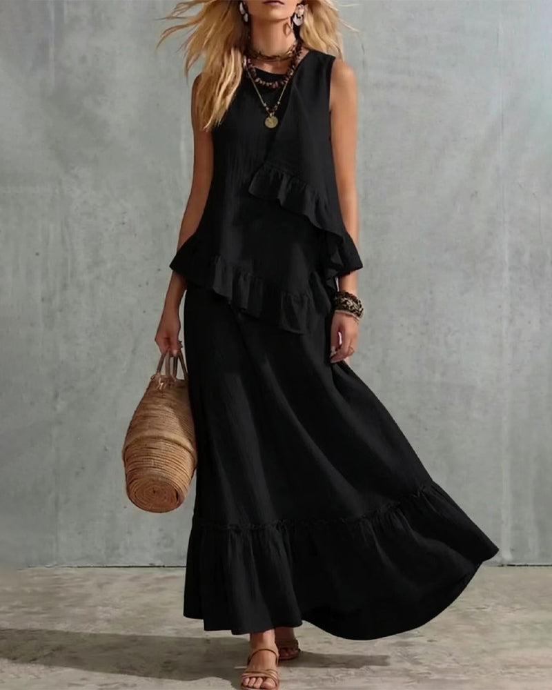 Kleid Ärmellos Design Freizeit Lang