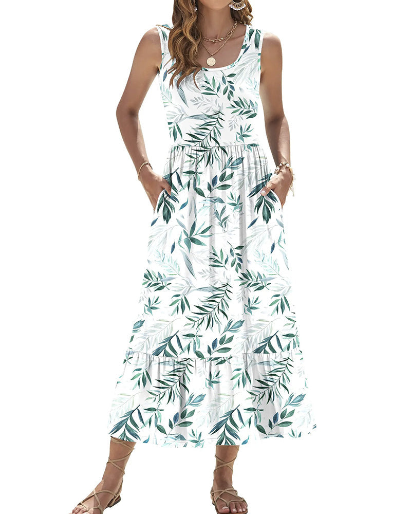 Kleid Ärmellos Rosenprint Lang