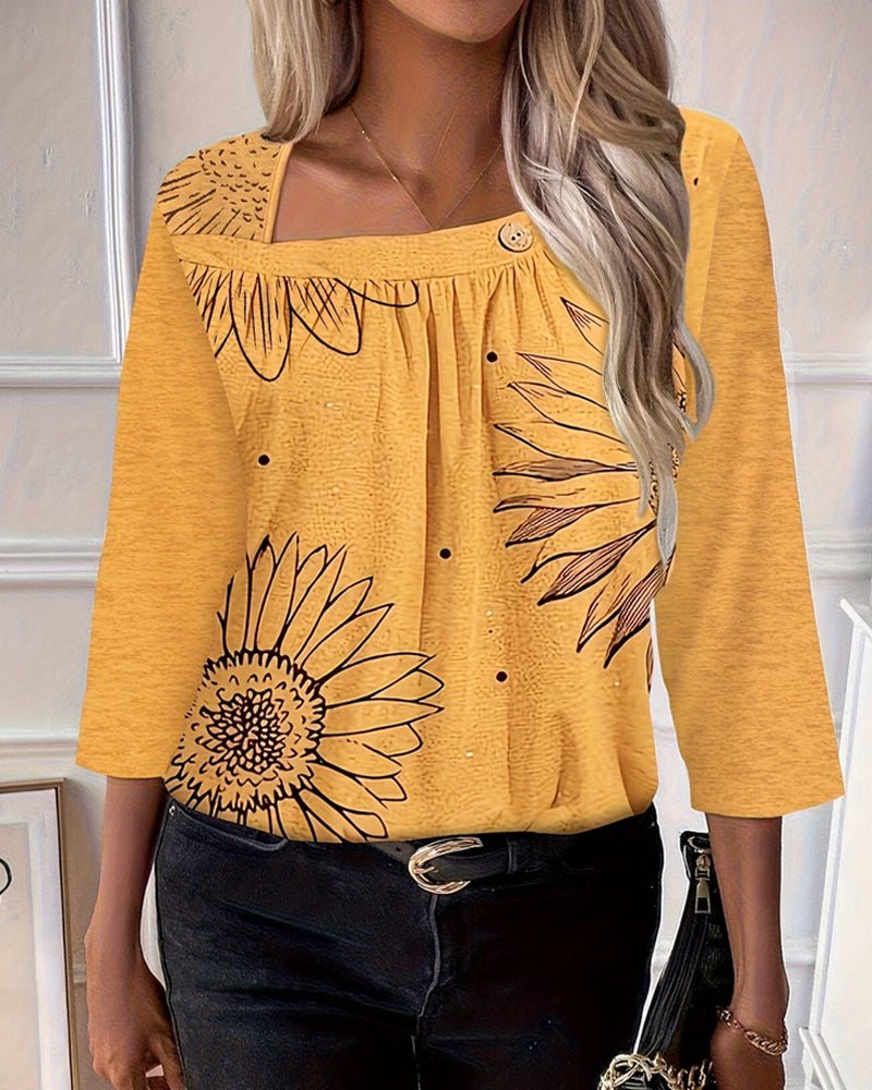 Top Sonnenblume Druck Dreiviertelarm