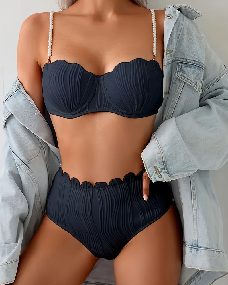 Bikini Perlen Träger Strukturierter Muschelkante Schleife