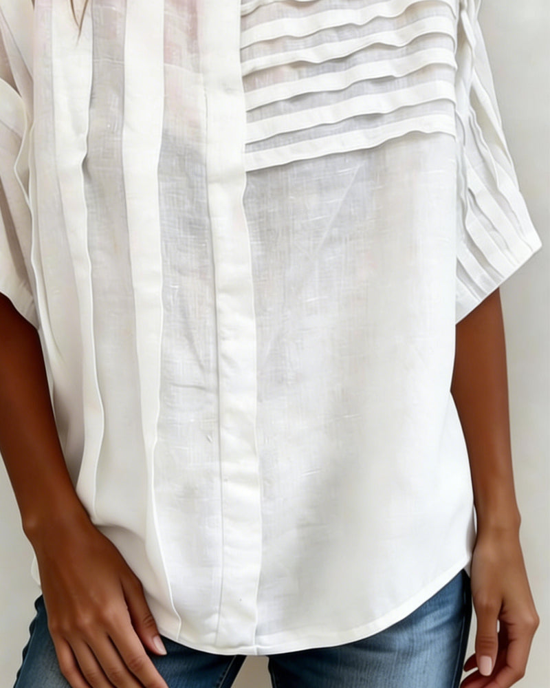Blouse Asymmetrisch Gefaltet Runder Hals
