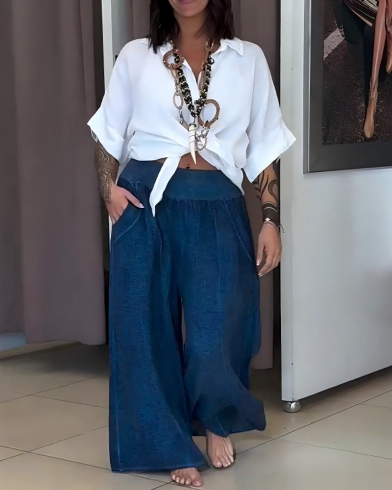 Hose Retro Hohe Taille Weites Bein