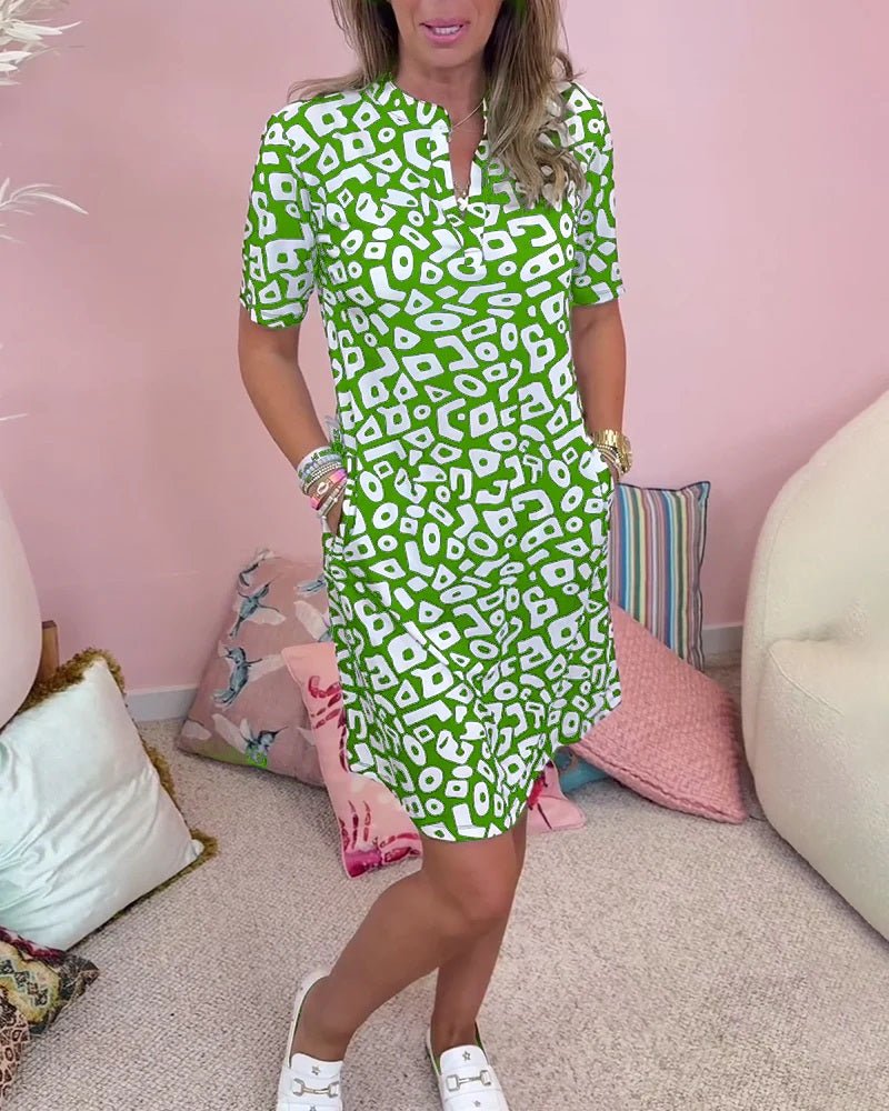 Blue and White Printed Pocket Dress - Lena