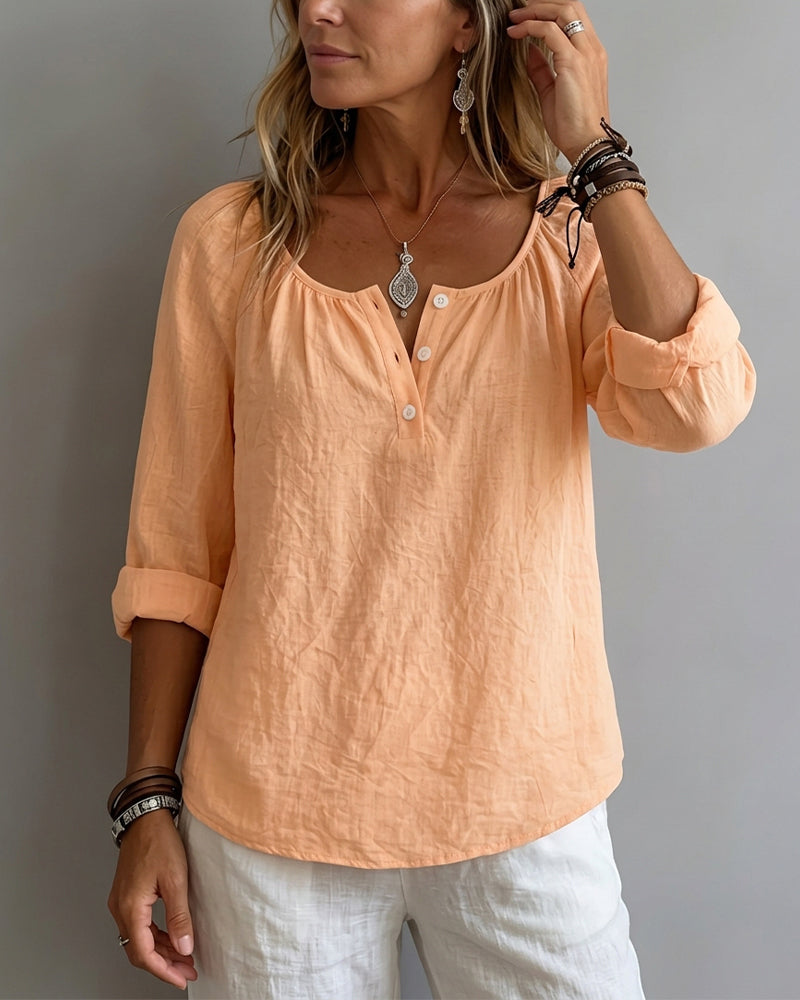 Bluse Unifarben Halbknopf