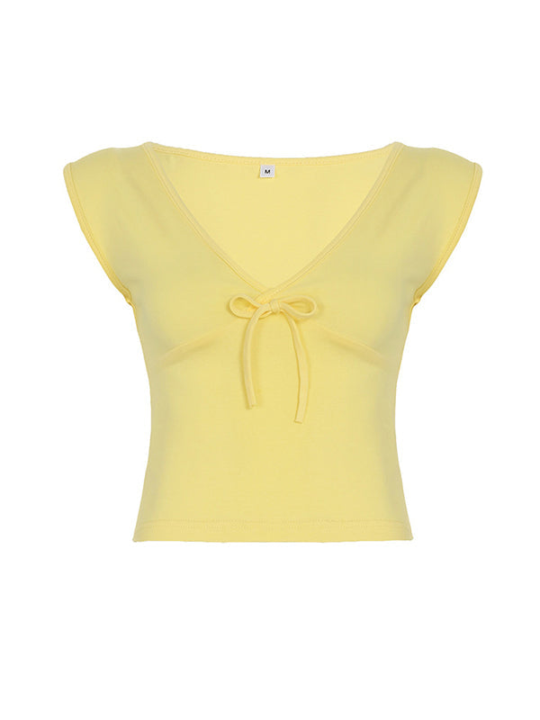 Gelbes Y2k Tanktop mit V-Ausschnitt und Blumenmuster