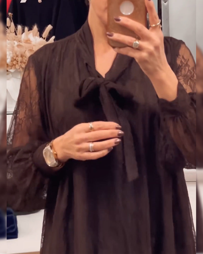 Kleid Spitzenbesatz einfarbig modisch