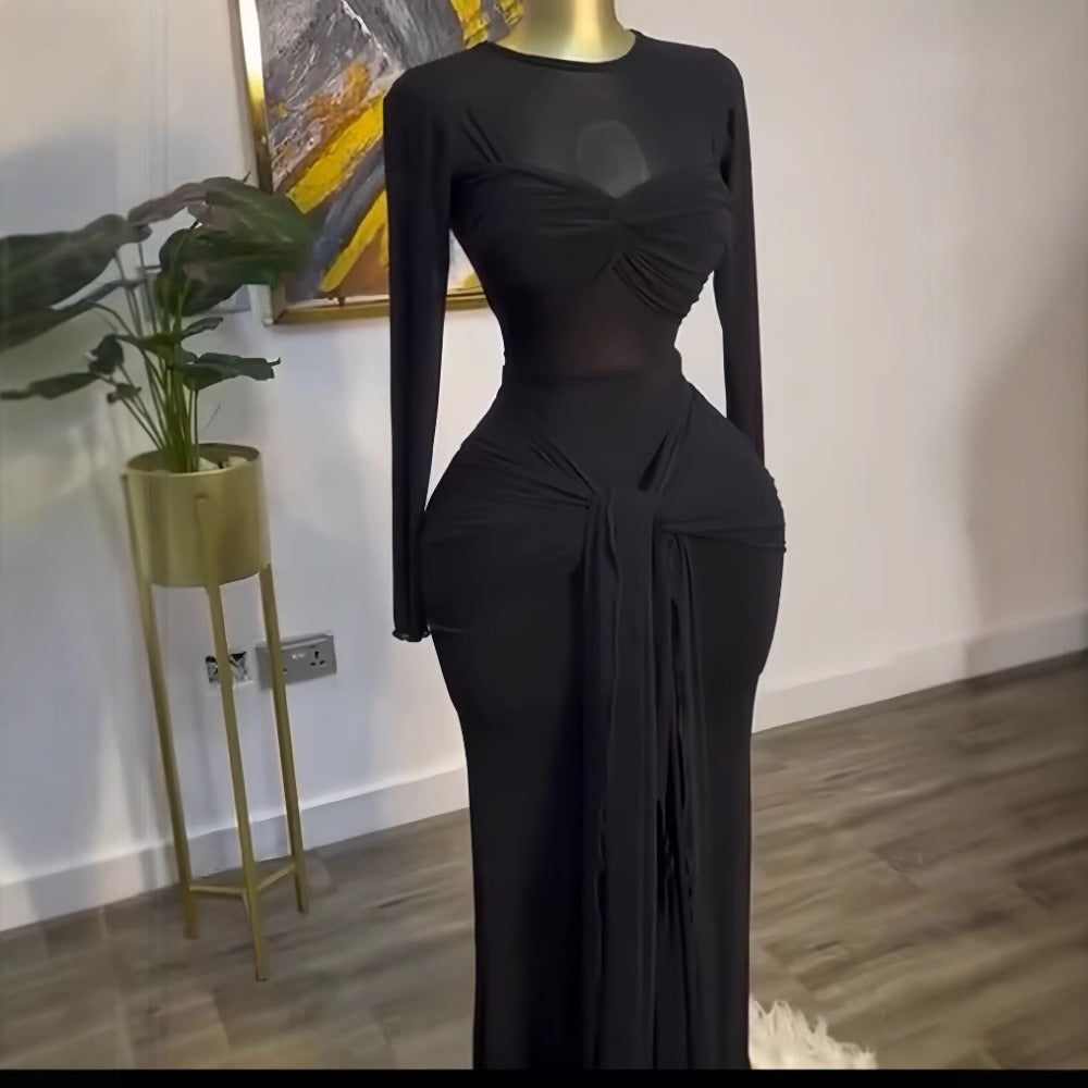 Robe longue transparente à manches longues pour femme - Melania