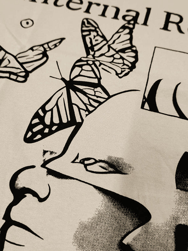 Aprikot Vintage Print Oversized Kurzarm Shirt