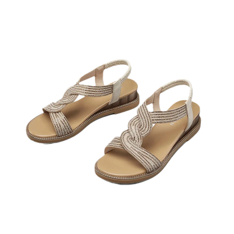 Rutschfeste Sandalen mit Keilabsatz und weicher Sohle Beige