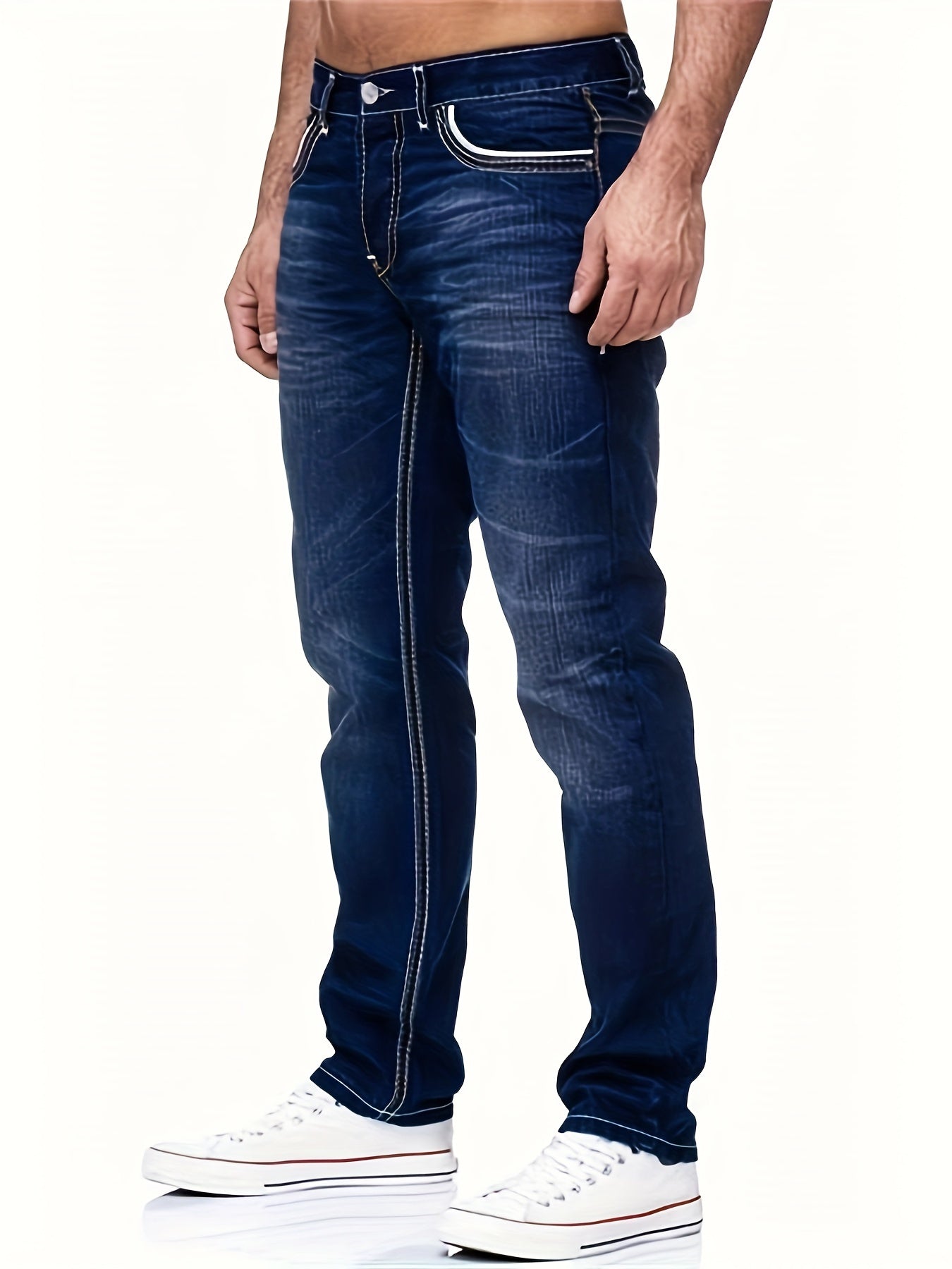 Dark blue jeans with contrast stitching - Ben