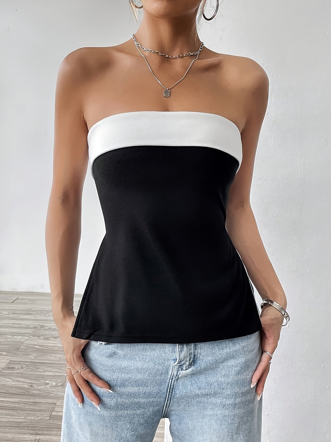 Black and white strapless tank top - Emma