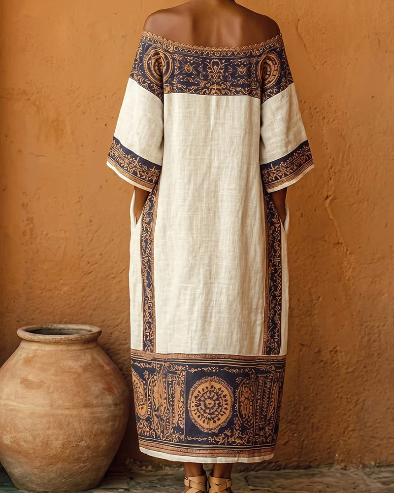 Kleid Ein Schulter Modisch Gedruckt Lang