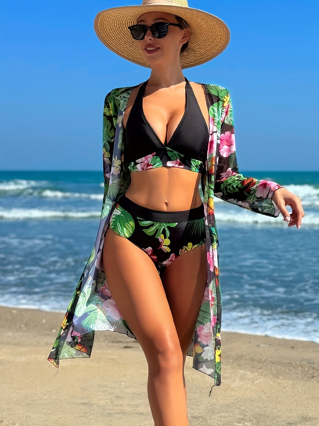 Black floral print swimsuit set - Lara