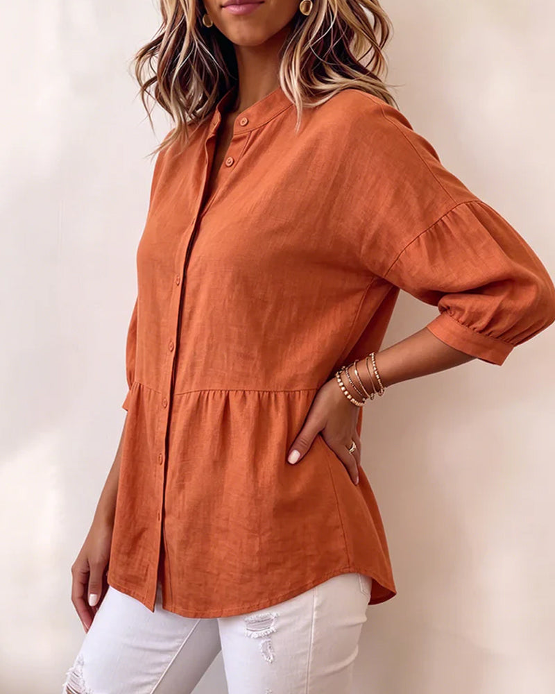 Bluse Entspannt Vintage Puffärmel 3/4-Arm
