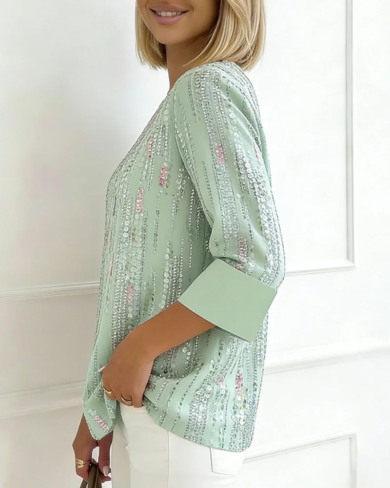 Bluse Lässig Rundhalsausschnitt Print Halbarm