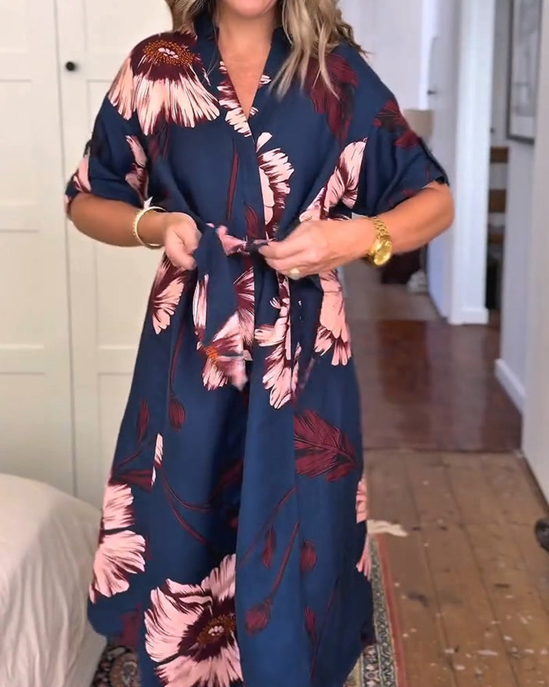 Kleid Blumendruck Hemd