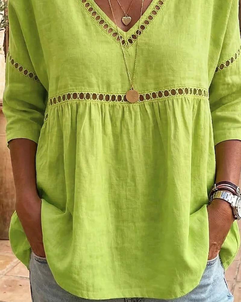 Bluse Hohler Ausschnitt V-Ausschnitt Loose Fit