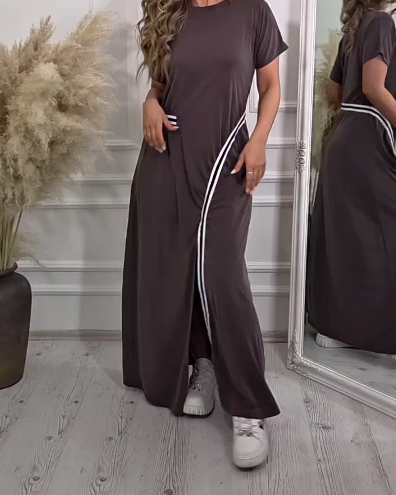 Kleid Einfarbig Lässig Schlitz