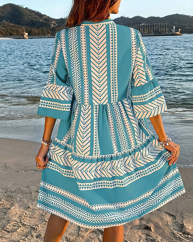Kleid Stehkragen Geometrischer Druck