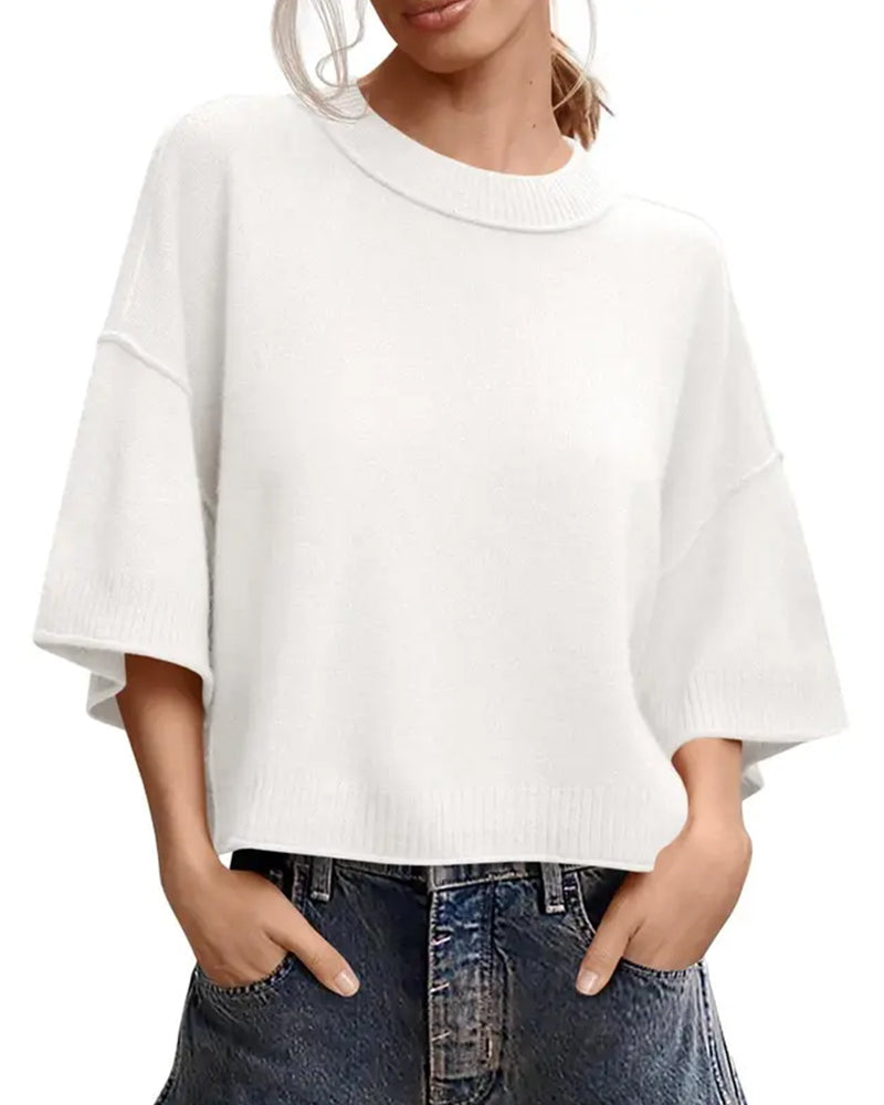 Pullover Einfarbig Loose Fit Lässig Halbarm