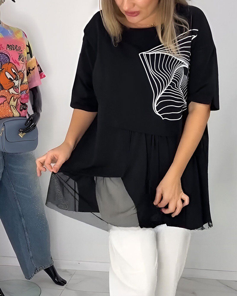 T-Shirt Mit Geometrischem Print Und Mesh-Einsatz