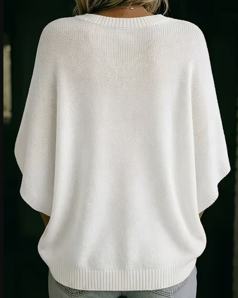 Pullover Rundhals Ellenbogenlang Ärmel Locker Uni
