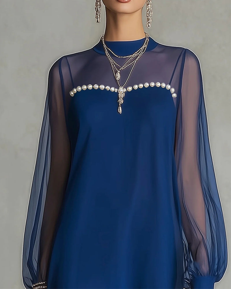 Kleid Langarm Perlenverziert
