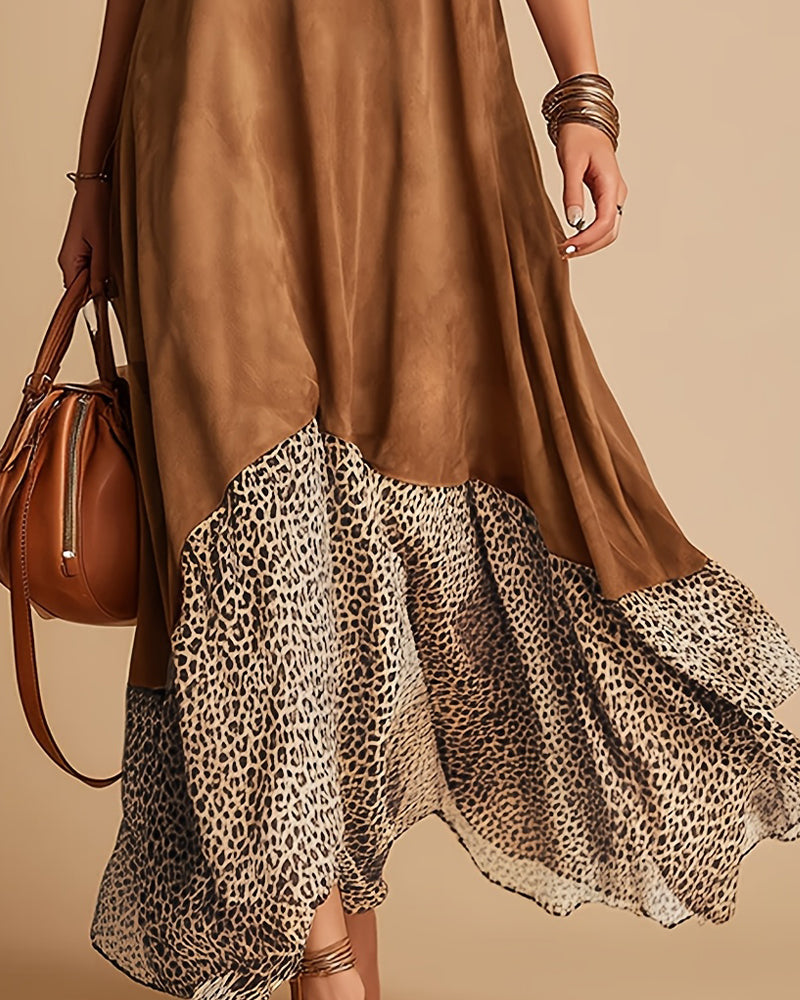 Kleider Ärmellos Leopard Patchwork