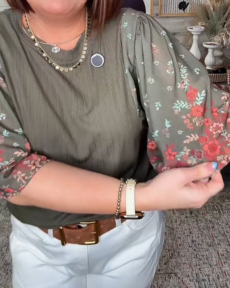 Bluse Blumen Puffärmel
