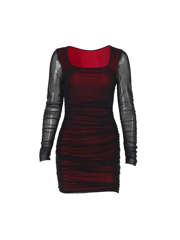 Rotes Y2k Temperament Slim Fit Mesh Minikleid