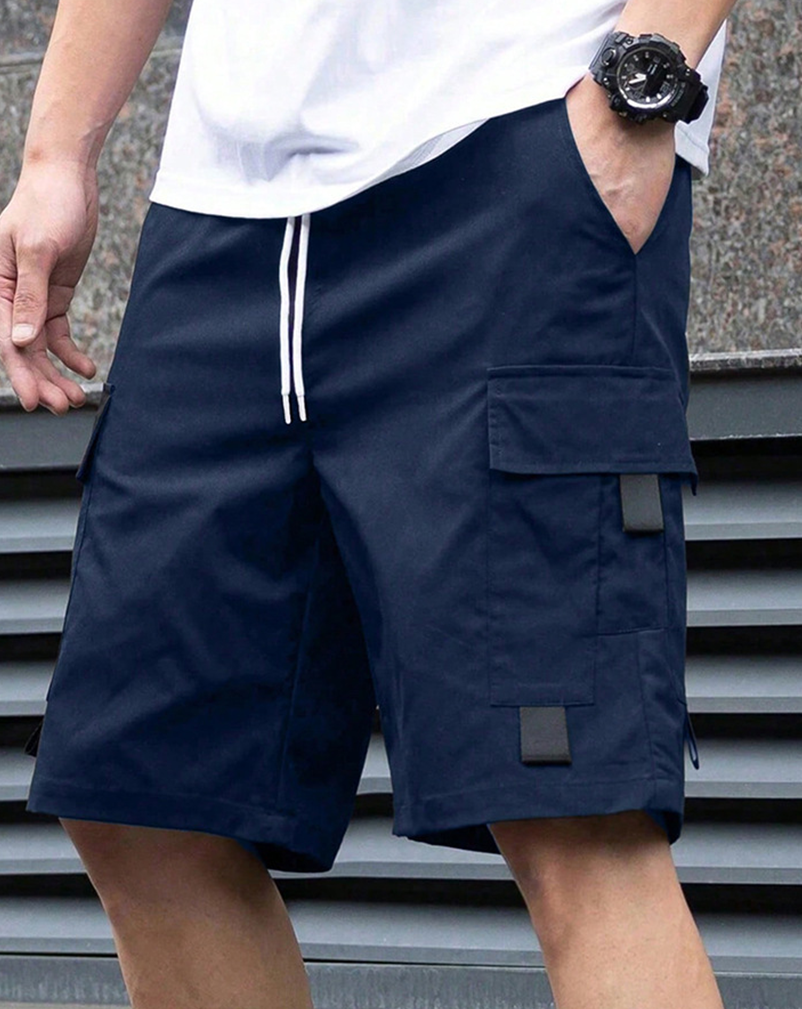Shorts Herren Einfarbig Patte Tasche Cargoshorts, Lässig Multi-Tasche Sommer