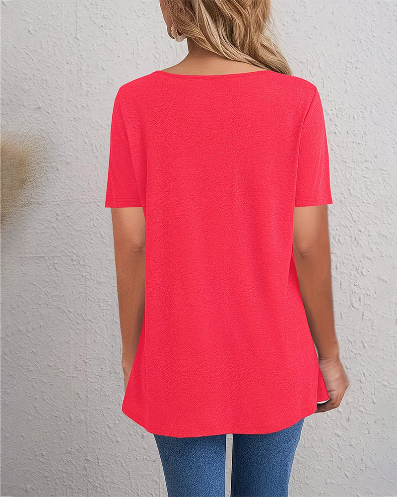 T-Shirt Knopf Dekor Blütenblatt Saum