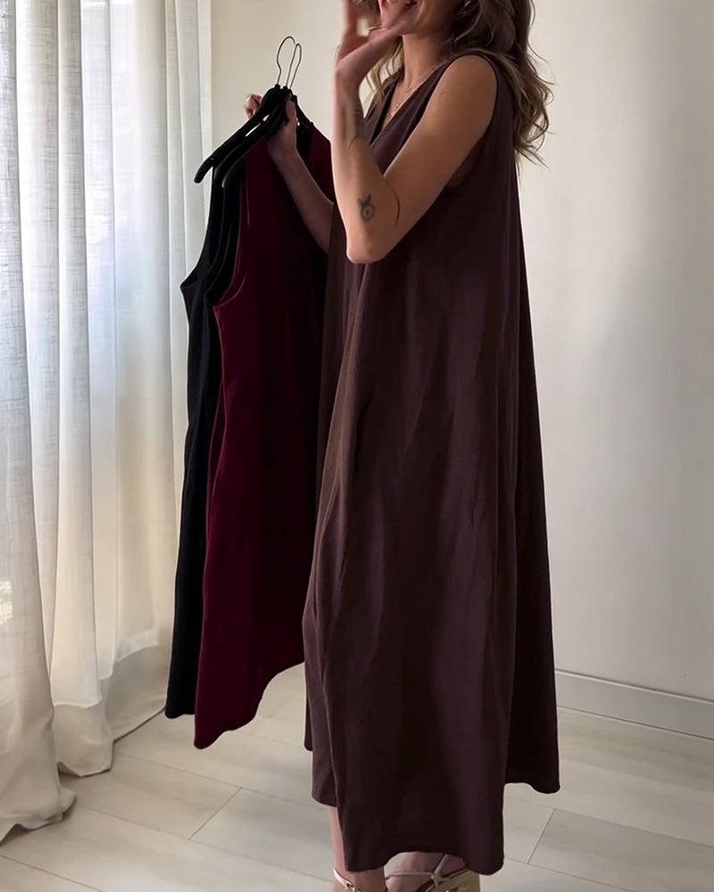Kleid Tief V Ärmellos Lang