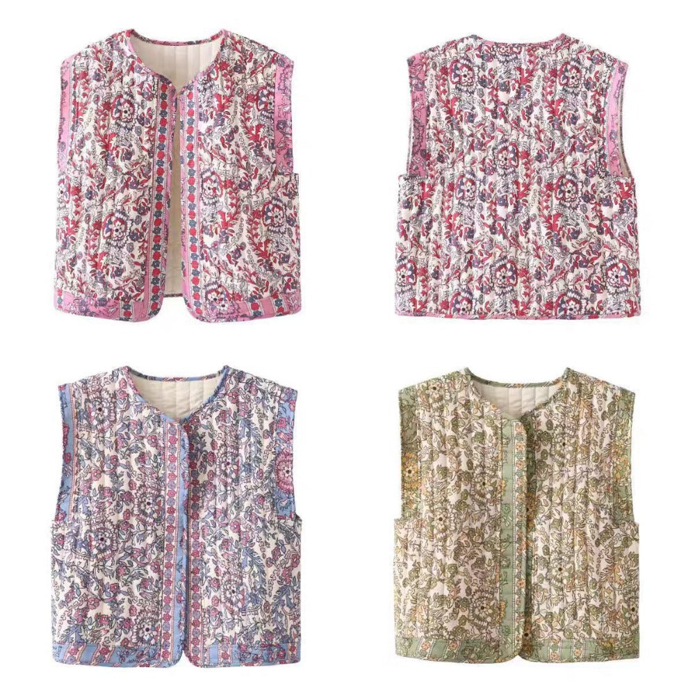 Floral Print Quilted Vest for Women - Gemma