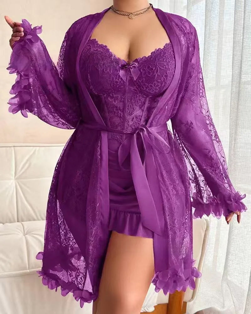 Kleid Spitze Cover-Up Spaghettiträger Spitzenbesatz Pyjama